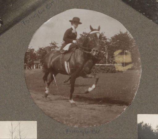 Equestrian scene at the Royal Game Preserve Het Loo: woman riding side-saddle