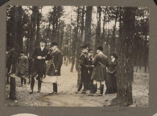 Equestrian scene at the Royal Woodlands of Het Loo: riders in a wood