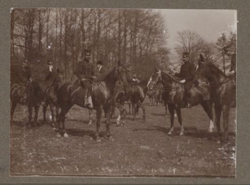 Equestrian scene at the Royal Woodlands of Het Loo: riders near a wood