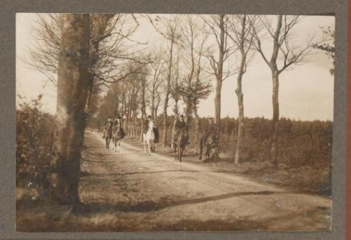 Equestrian scene at the Royal Woodlands of Het Loo: riders on a country road