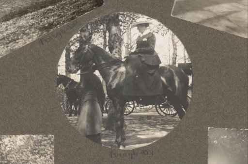 Equestrian scene at the Royal Woodlands of Het Loo: woman on horseback in riding habit