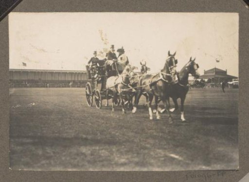 Four-horse carriage of Van der Kuylen stable with coachman Rikkers and Dutch-bred horses during the first marathon of the Netherlands at Houtrust, The Hague