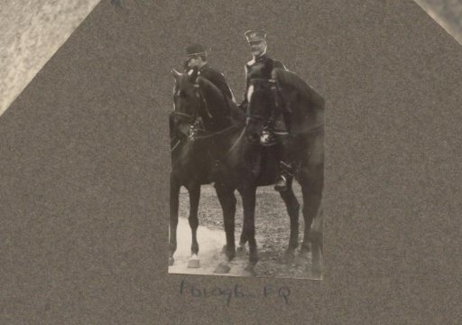 Equestrian scene at the Royal Forestry Department Het Loo: two uniformed riders (cut out)
