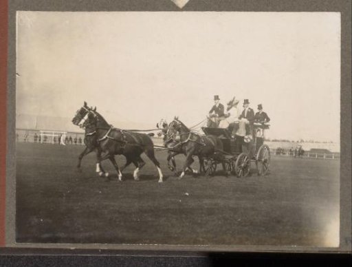 Four-horse carriage of Van der Kuylen stable with coachman Rikkers and Dutch-bred horses during the first marathon of the Netherlands at Houtrust, The Hague