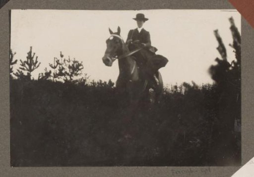 Equestrian scene at the Royal Forestry Department Het Loo: woman on horseback in side-saddle