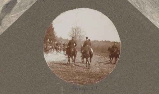 Equestrian scene at the Royal Forestry Het Loo: riders seen from behind