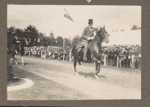 Equestrian scene at the Royal Forestry Het Loo: riders on a lawn near spectators