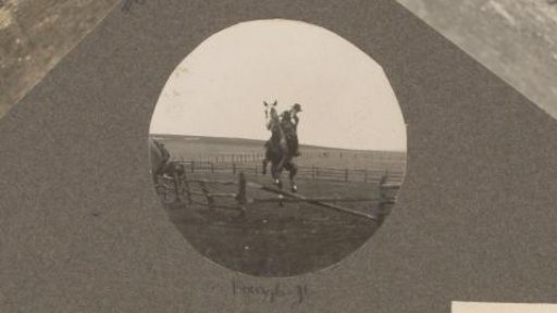 Equestrian scene at the Royal Forestry Het Loo: rider in sidesaddle taking an obstacle