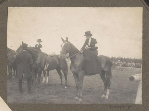 Equestrian scene at the Royal Forestry Het Loo: women riding sidesaddle on a racecourse