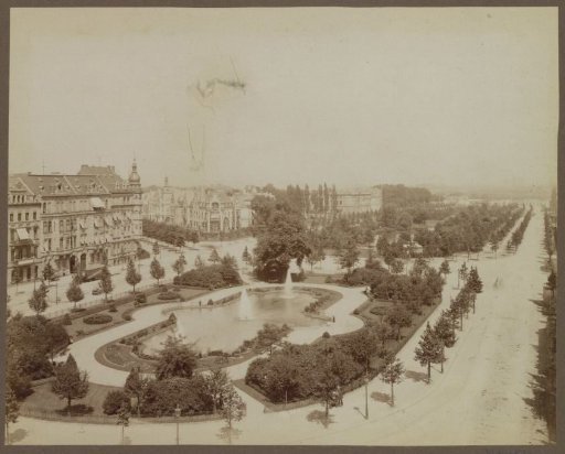 View of the Deutscher Ring in Cologne, with fountains and wide streets