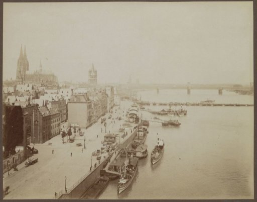 View of Cologne with the Cathedral, buildings, quays and bridges over the Rhine