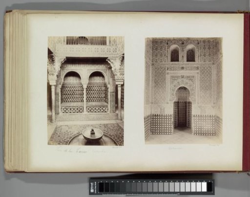 Room with wall decorations and a passage in the Alhambra in Granada