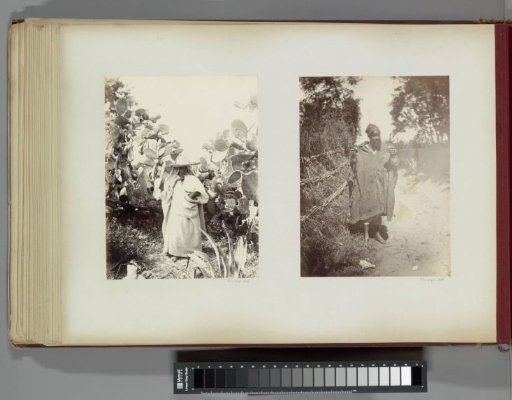 Portrait of a woman in a cloak with a wide-brimmed hat standing among cacti in Morocco