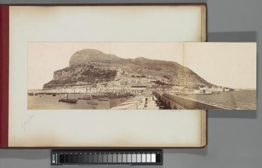 Panorama of the Rock of Gibraltar seen from a pier