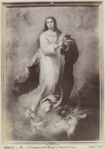 Photographic reproduction of a painting by Bartolomé Esteban Murillo, depicting the Immaculate Conception of Mary