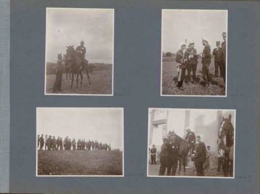 Soldiers near horses in France, one senior officer giving instructions