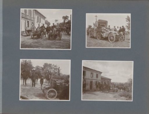 Car with soldiers in front of a cross in France