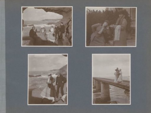 Men and women at a rock formation at the French coast