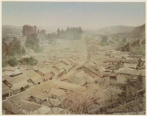 View of a street and houses in Nikko