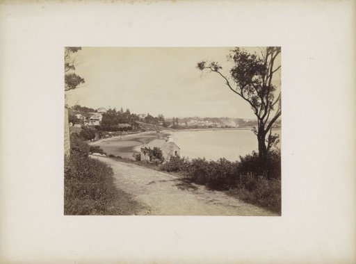 View of the coast with a road, beach and buildings, probably in Sydney
