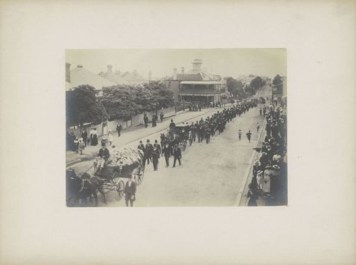 Funeral procession for the Consul General for Germany to Australia, Herr Peter F. Hermannkamp, in Sydney on 7 November 1900.