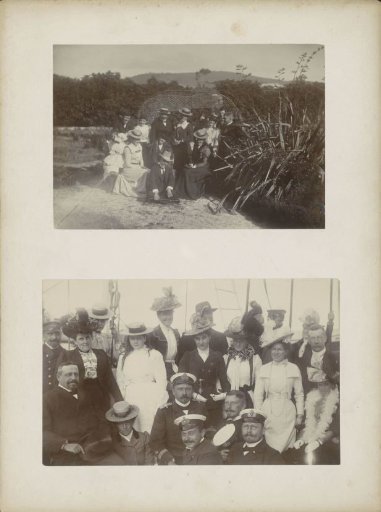 Group portrait of men and women in a garden, presumably in Sydney