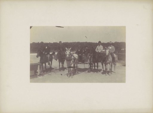 Men on horseback and in a carriage, presumably in Sydney