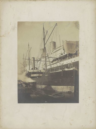 Coal ship 'Werfa' alongside an ocean steamer, presumably in the harbour of Sydney