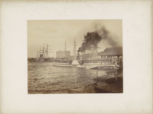 Paddle steamer with steaming chimney, presumably in the harbour of Sydney