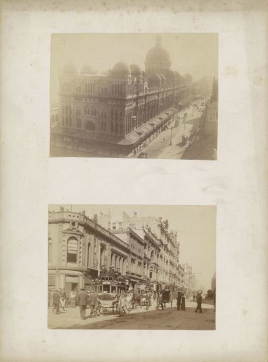 George Street in Sydney with a branch of the Union Bank of Australia on the corner