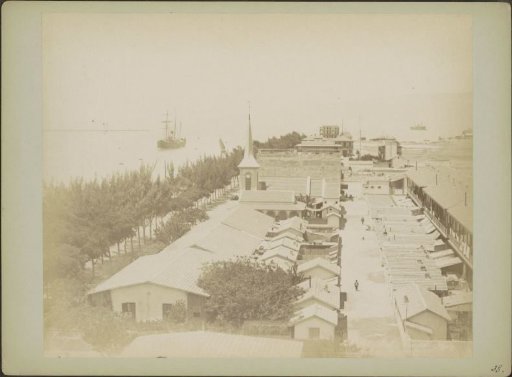 Buildings and Catholic church in Port Tewfik (Port Taufiq) at the entrance of the Suez Canal