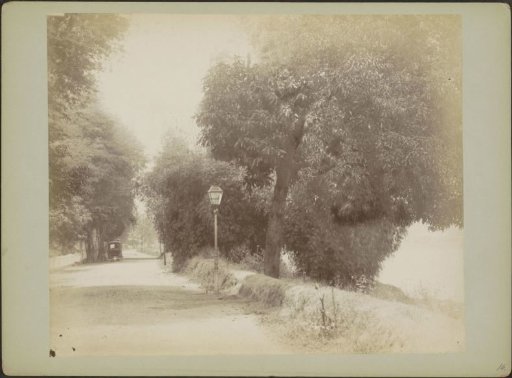 Road (Gayun) with a carriage and a lamppost along a waterway in Surabaya