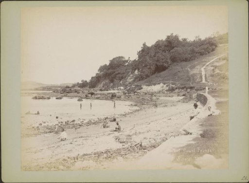 Beach and bathers at the foot of Mount Palmer (Mount Parsee, Parsee Hill) near Singapore