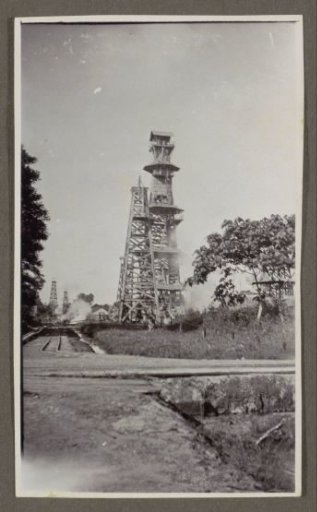 Drilling towers near railway tracks