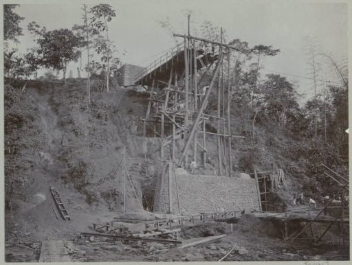 Completed abutment of bridge with raised bridge pier on the eastern bank of the Kali Brantas south of Malang (Photo X)