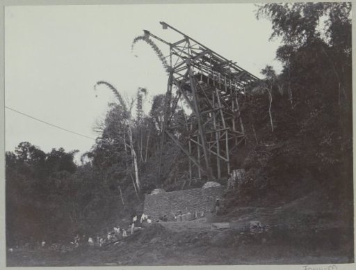 Completed abutment of bridge with mounted bridge pier and ironwork on the eastern bank of the Kali Brantas south of Malang (Photo XIII)