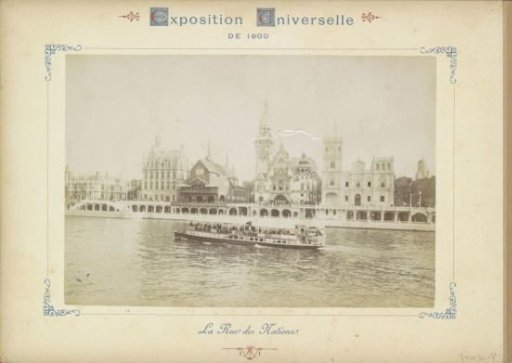 View of the pavilions of Belgium, Norway, Germany and Spain on the Rue des Nations along the Seine in Paris