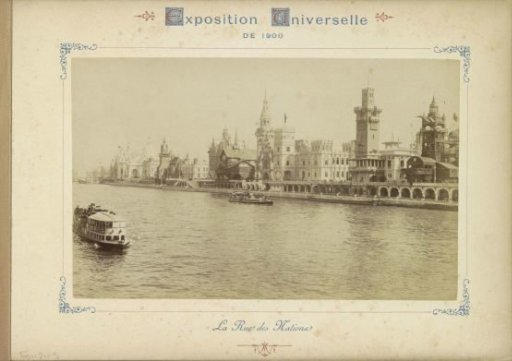 View of the national pavilions on the Rue des Nations along the Seine in Paris