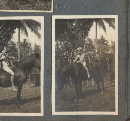 Naked boy on horseback in Sumatra, presumably a child of the Bergsma family