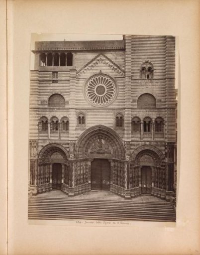 Facade, portal and stairs of the Chiesa di San Lorenzo in Genoa