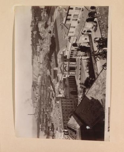 View of the bay of Genoa with a railway station in the foreground