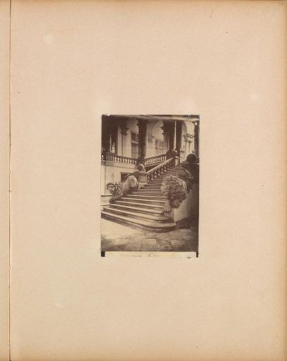 Staircase portal with lion statues at the University of Genoa