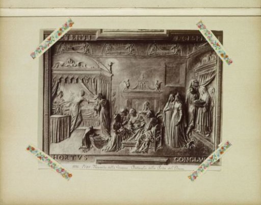 Detail of a door panel of the Cathedral of Pisa, depicting the Birth of Mary