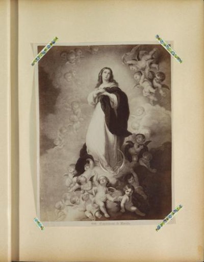 Photographic reproduction of a painting by Bartolomé Esteban Murillo depicting the Immaculate Conception of Mary