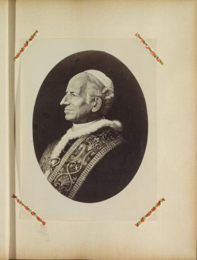 Photographic reproduction of a (possibly) painted portrait of Pope Leo XIII
