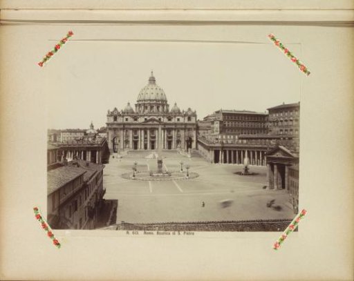 View of St. Peter's Square in Vatican City with St. Peter's Basilica, the obelisk, and (on the right) the Apostolic Palace