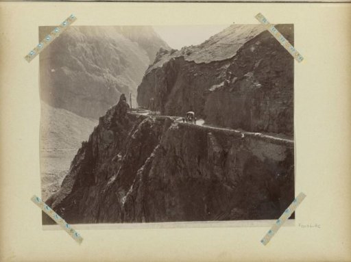 Horse-drawn cart on a military road through the mountains of Georgia