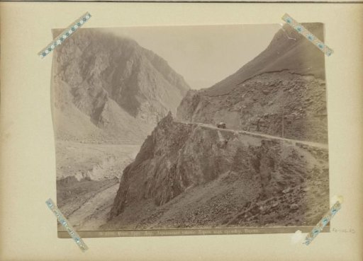 Horse-drawn cart on a military road through the mountains of Georgia