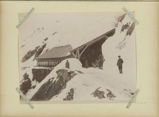 Snow-covered road shelter on the military road in Georgia