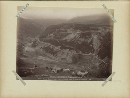 Mountain landscape with village on the military road in Georgia
